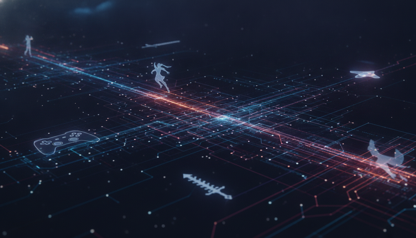 Abstract digital network symbolizing the global game streaming market's growth and interconnectedness.