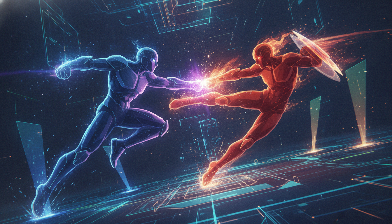 A dynamic digital illustration depicting the intense competition of esports fighting games with two stylized figures in action.