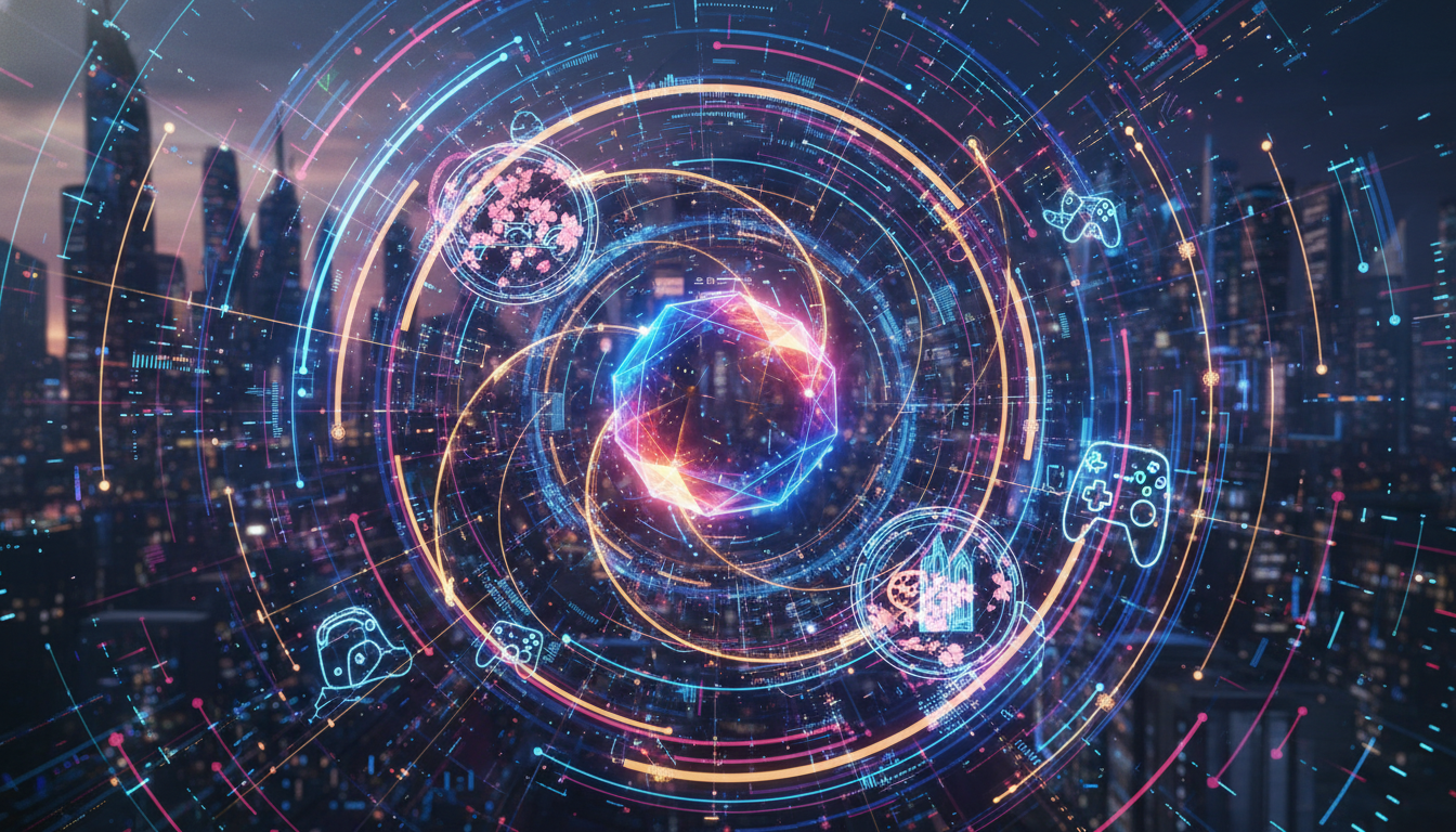 Global gaming events preview, showing abstract representations of major conferences.