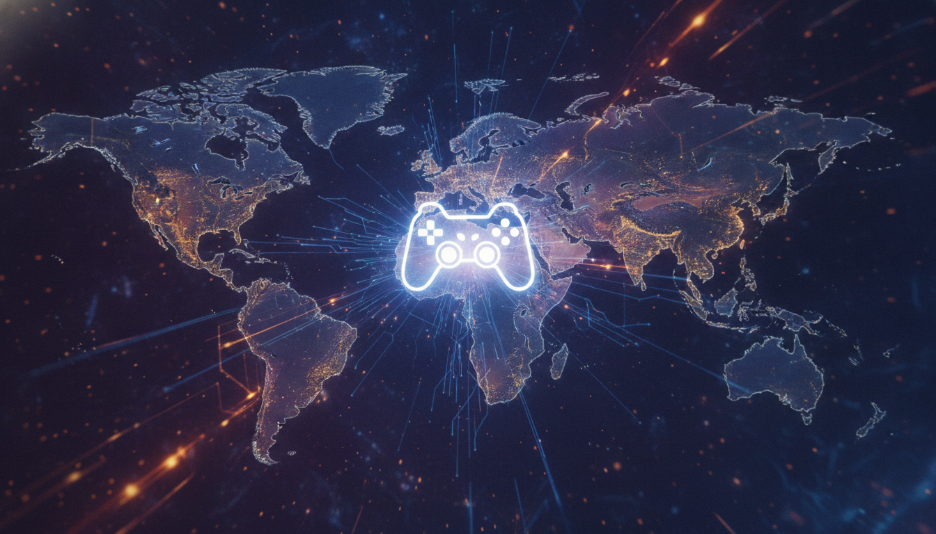 Abstract global network of gaming events, symbolizing connection and anticipation.