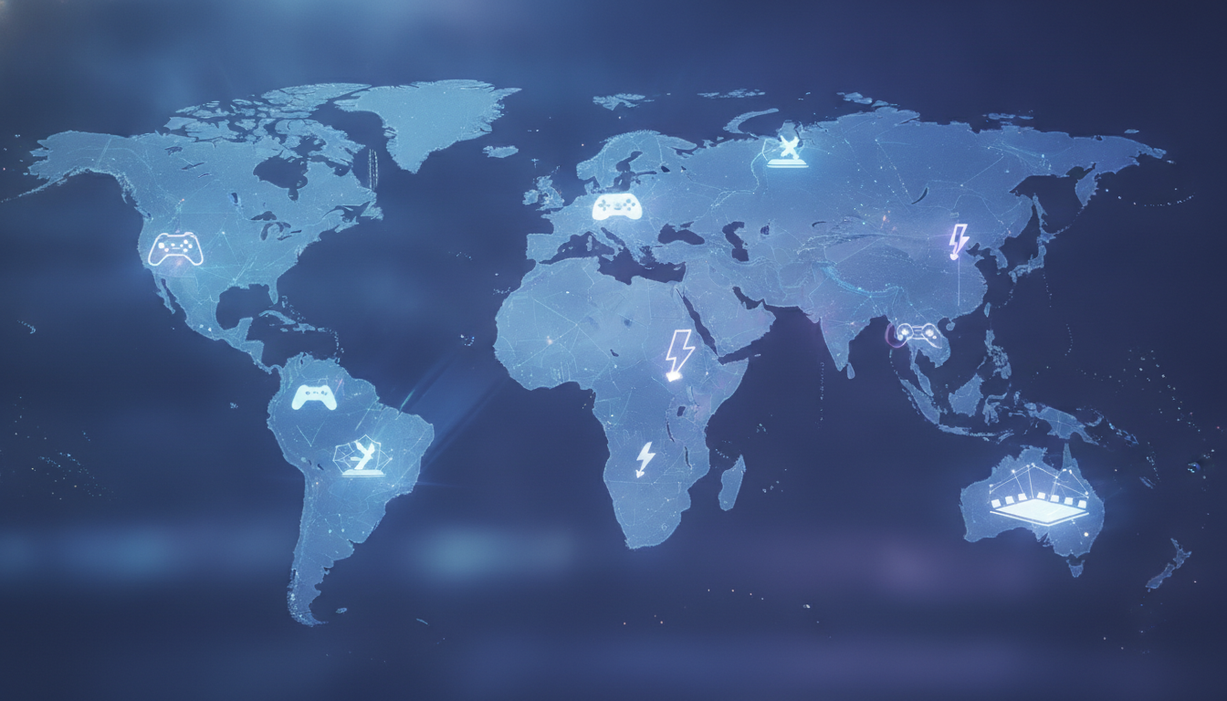 A stylized globe with gaming and conference symbols, representing a global calendar of esports and industry events.