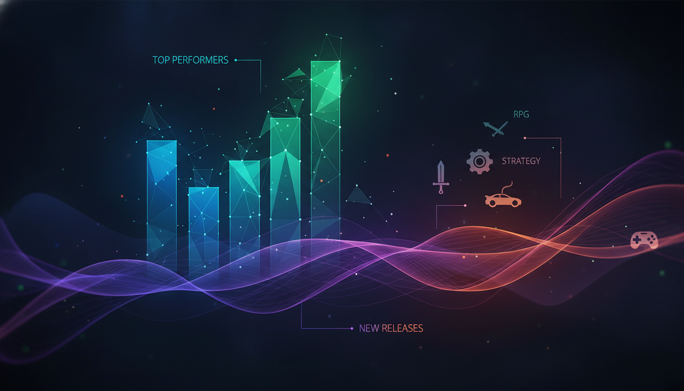 A stylized visual representation of Steam's top-performing games and new releases for June 2026.