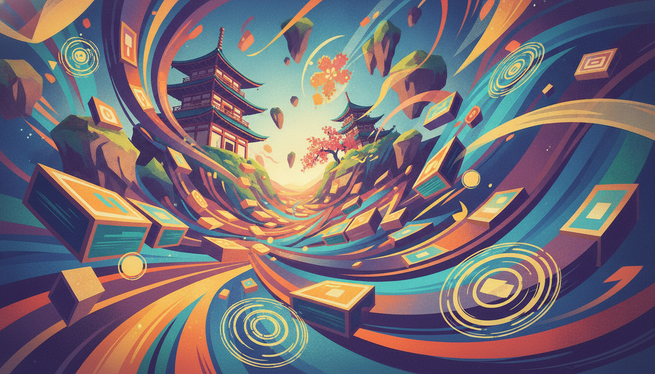 Abstract representation of the vibrant and influential Japanese video game industry.