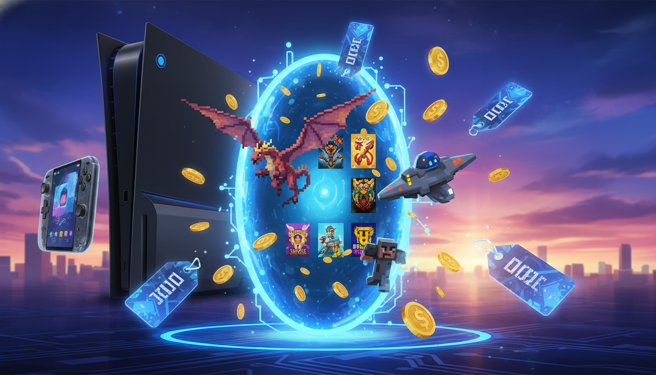 A dynamic digital illustration summarizing Steam's major events in June 2026, including a game festival, sales, and new hardware.