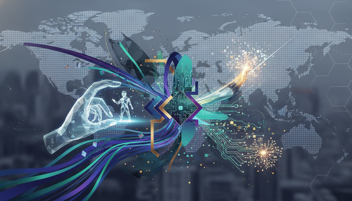 Abstract illustration of artificial intelligence and creativity in gaming, with neural networks and digital art.