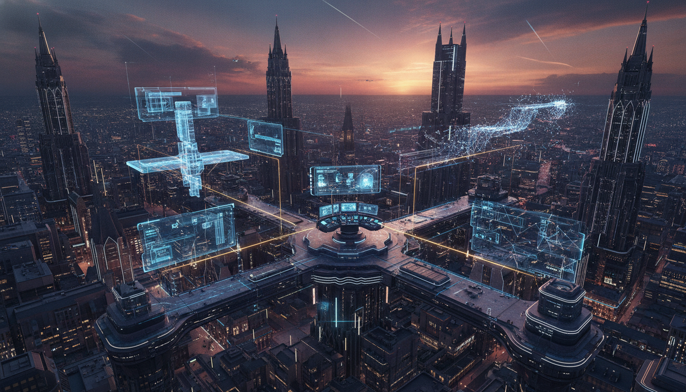 Stylized illustration of a futuristic European cityscape symbolizing innovation in game development.