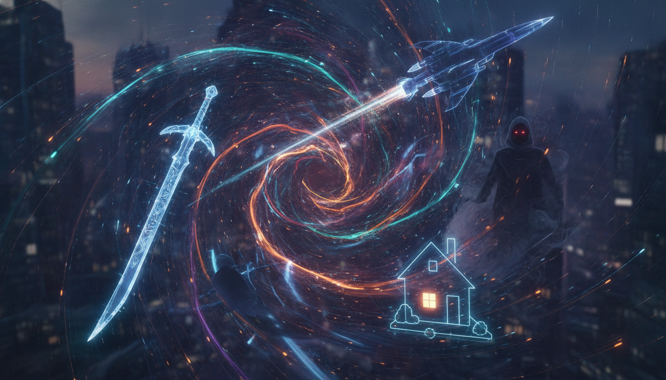 Abstract visual representing the diverse genres of upcoming PC games, including fantasy, sci-fi, simulation, and horror.