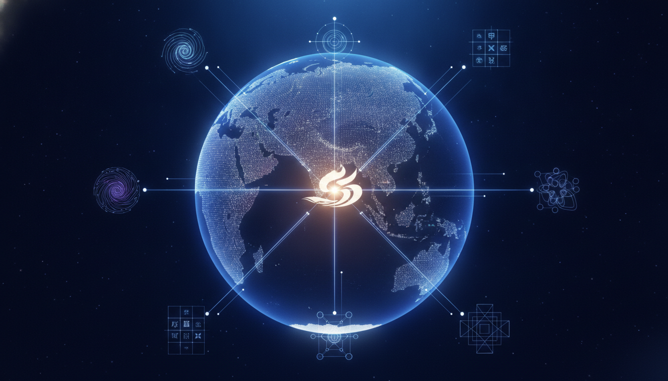 Abstract visualization of global gaming influence and technological innovation.