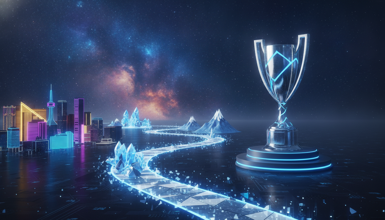 An abstract visual representing the competitive journey through various stages of an esports championship.