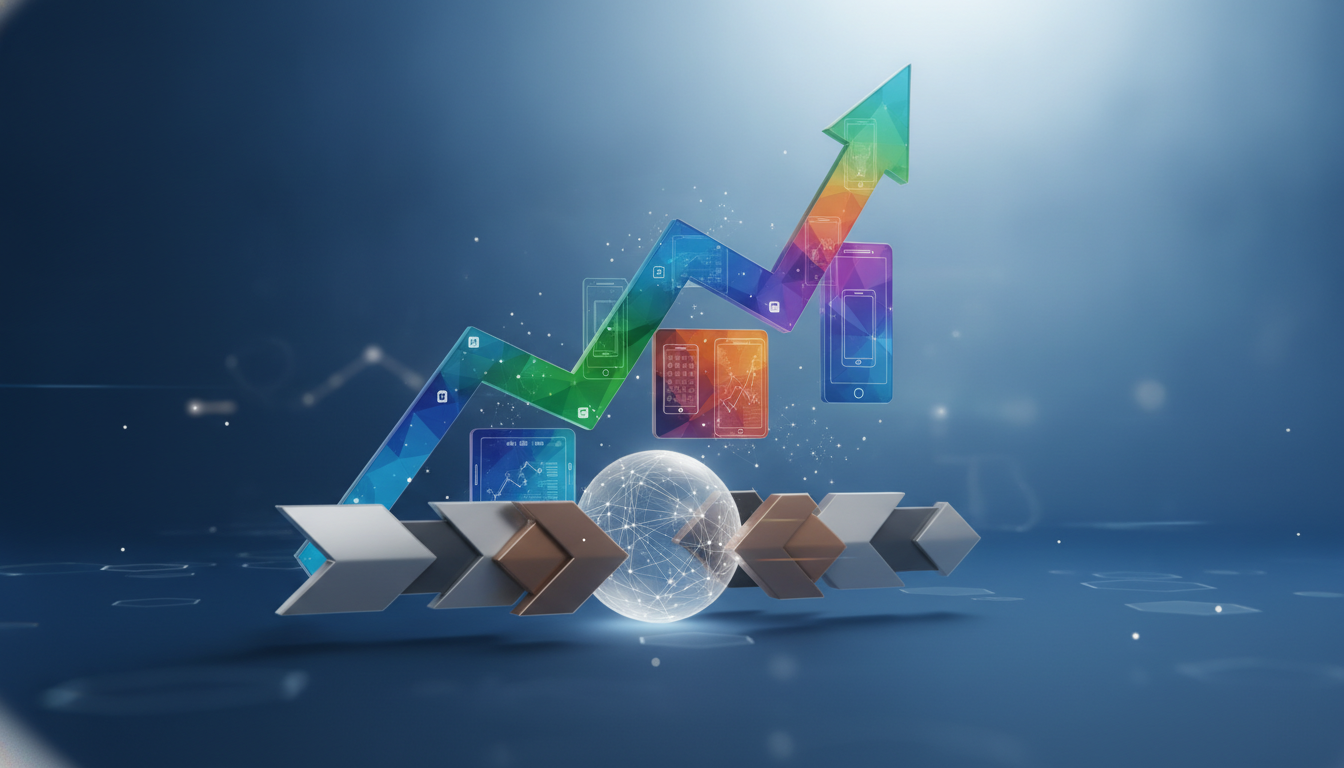 Abstract illustration of the dynamic and competitive US mobile gaming market.